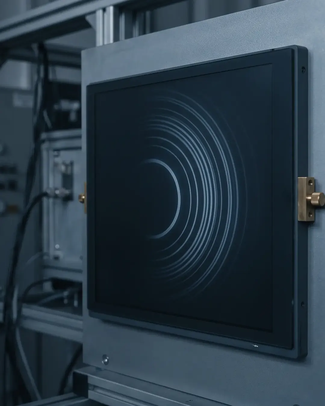 Faint concentric X-ray diffraction rings on a dark detector field