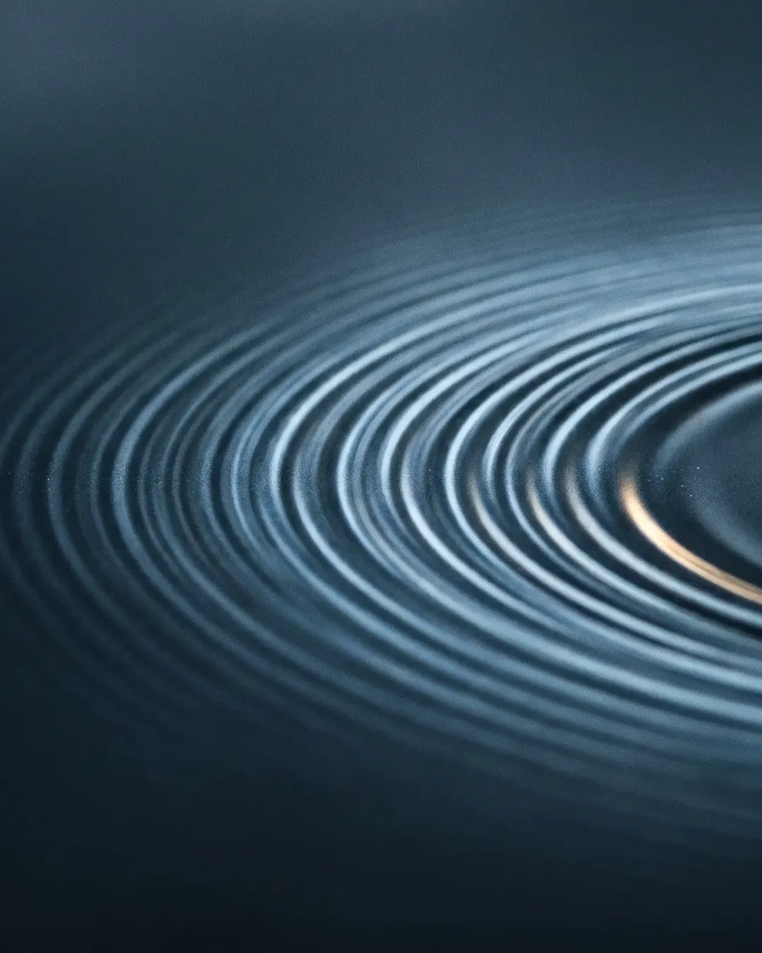 An abstract diffraction pattern of concentric rings of pale cold light on a black field