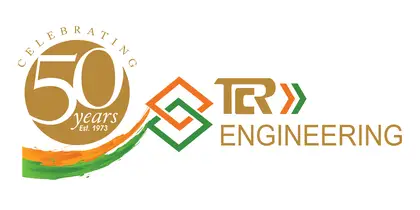 The TCR Engineering fiftieth anniversary mark: Celebrating 50 Years, Est. 1973, beside the TCR Engineering wordmark