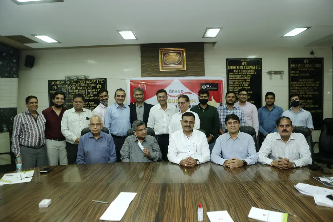 The inauguration of the TCR-BME sample collection centre at BME House, Gulalwadi: members of the Bombay Metal Exchange and the TCR Engineering team at the exchange&rsquo;s board table