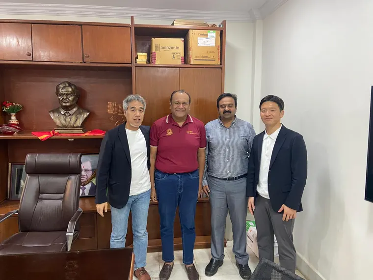 Chugai Technos and TCR Engineering in the Navi Mumbai head office, beneath the bust of TCR's founder V.K. Bafna