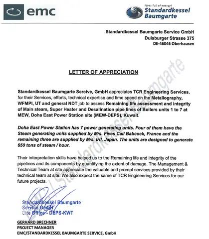TCR Engineering Receives Appreciation from StandardKessel