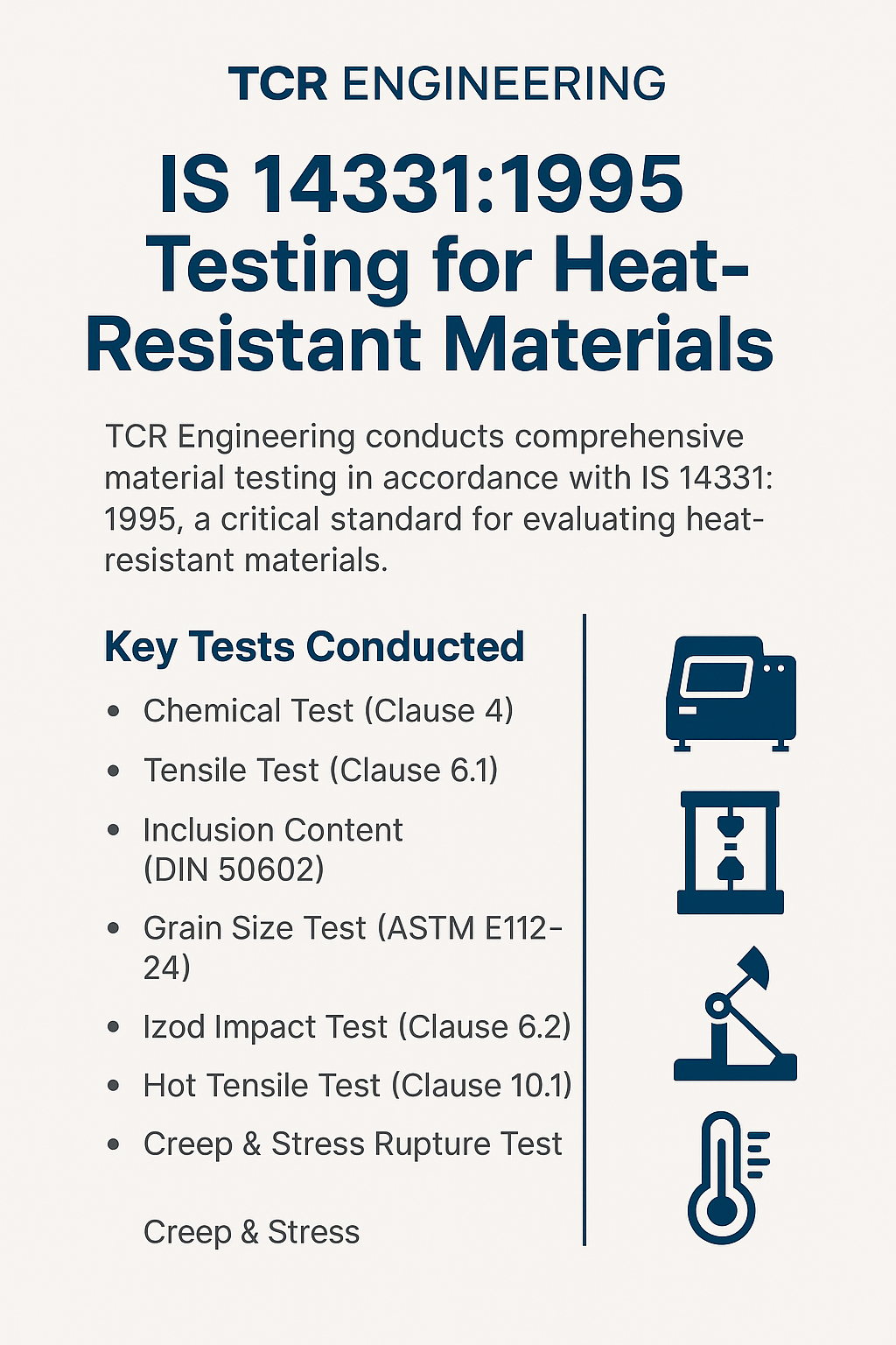 TCR Engineering material testing lab in Mumbai conducts IS 14331:1995 Testing for Heat-Resistant Materials