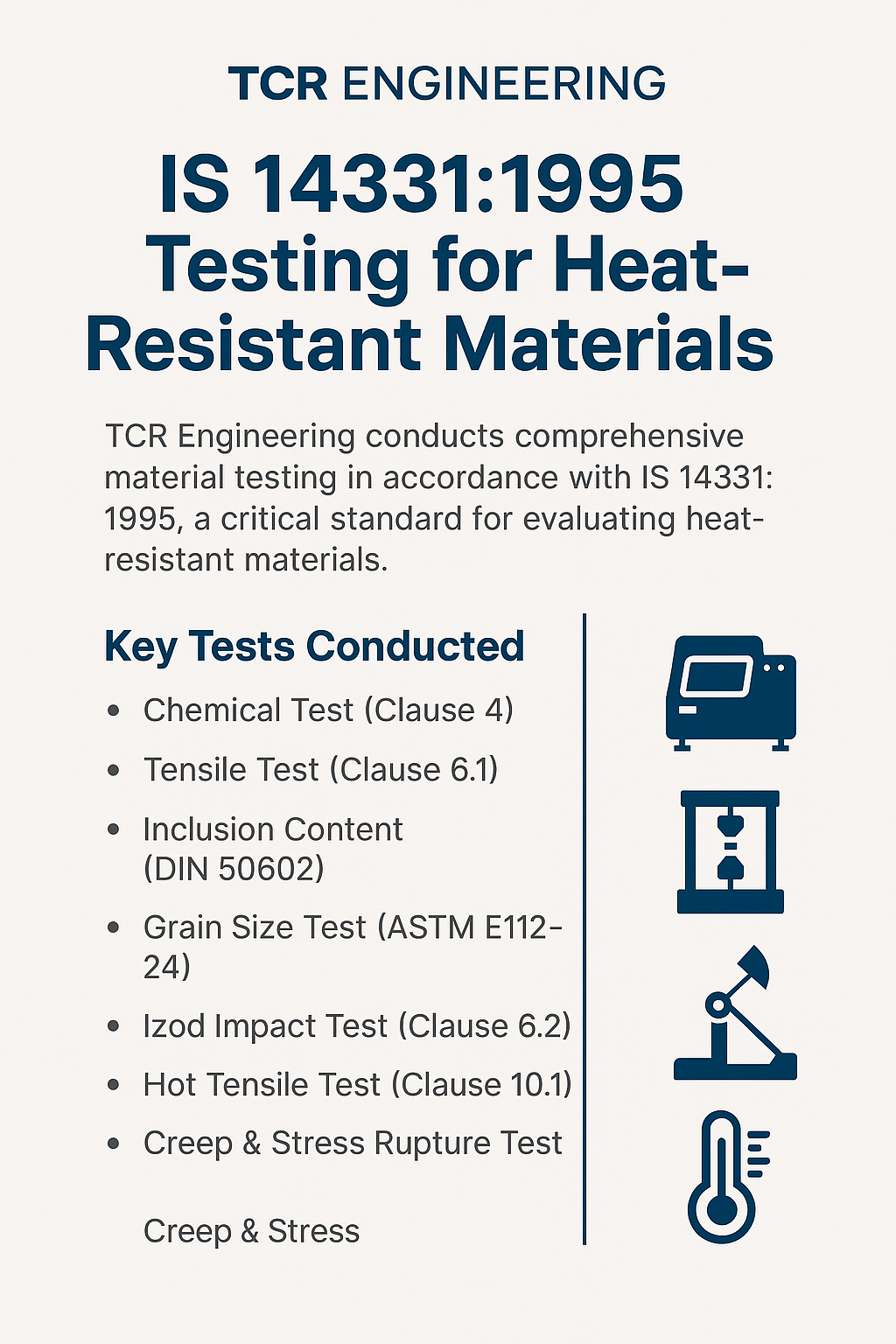 TCR Engineering material testing lab in Mumbai conducts IS 14331:1995 Testing for Heat-Resistant Materials