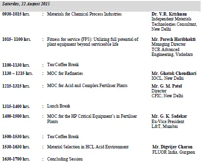 ‘Materials of Construction for Chemical Process Plants’ at IIChE (NRC)