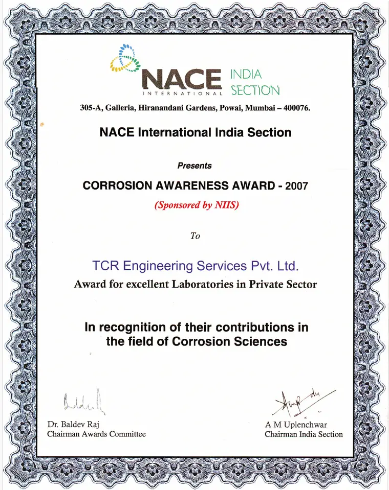 NACE Award to TCR