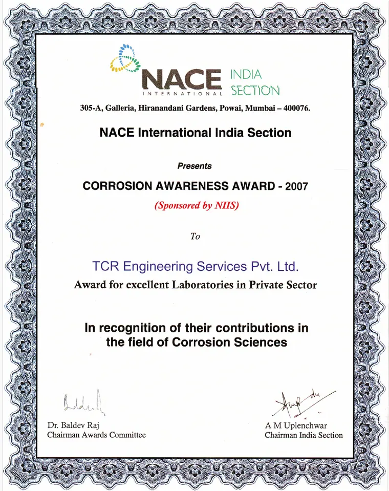 NACE Award to TCR
