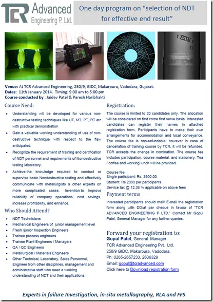 Program on "Selection of NDT for effective end result"