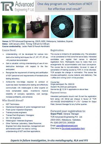 Program on "Selection of NDT for effective end result"