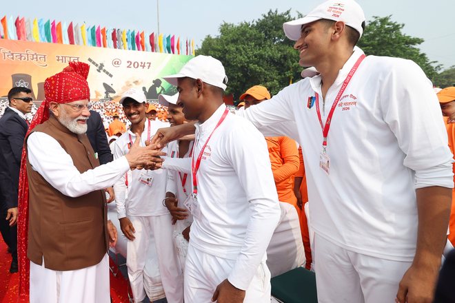 The Prime Minister meeting participants of the 80th Independence Day celebrations at the Red Fort