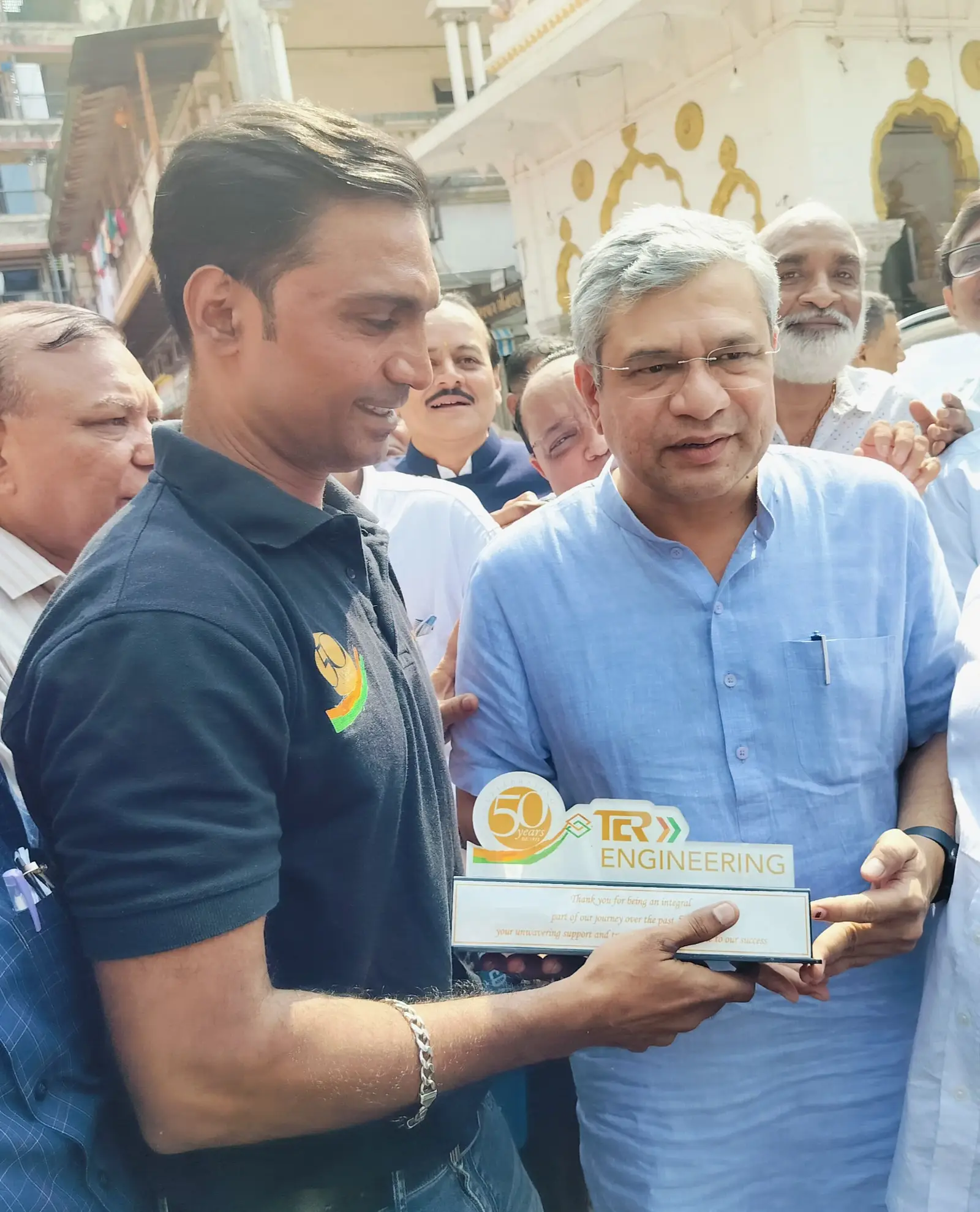 Shri Ashwini Vaishnaw, The Minister of Railways of India appreciating and blessing TCR Engineering on its 50th Anniversary