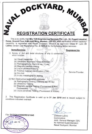 Registered vendor to Naval Dockyard