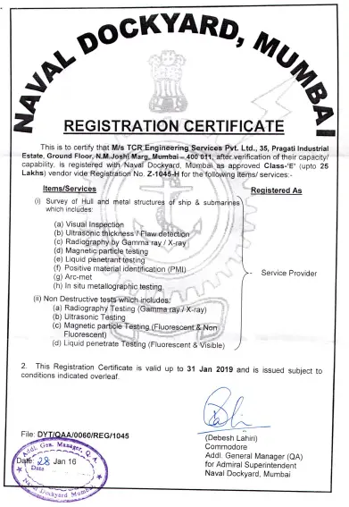 Registered vendor to Naval Dockyard