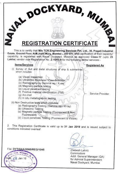 Registered vendor to Naval Dockyard