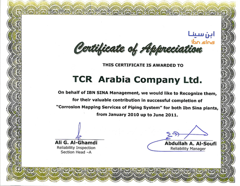 SABIC appreciates TCR Arabia for Corrosion Mapping