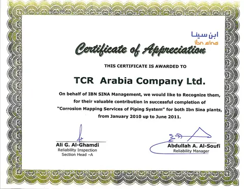 SABIC appreciates TCR Arabia for Corrosion Mapping