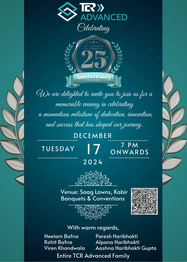 TCR Advanced Invite for 25 Years Anniversary party