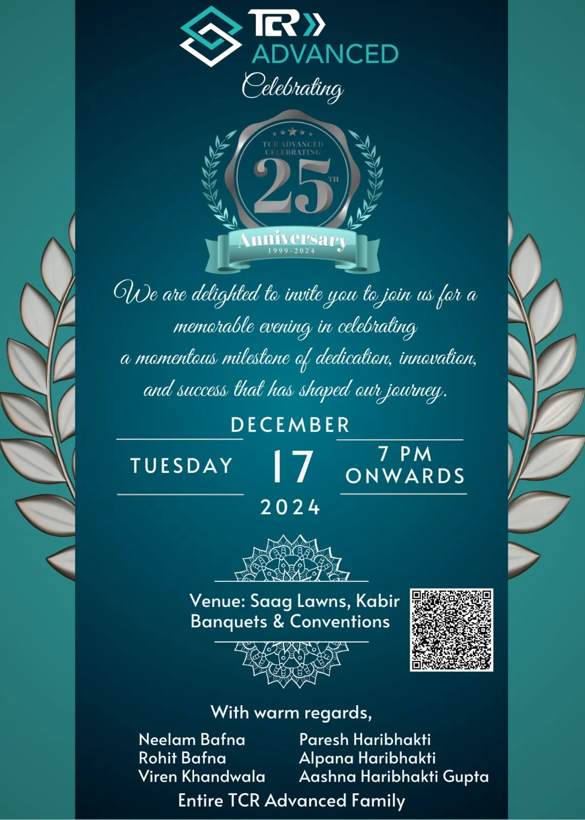 TCR Advanced Invite for 25 Years Anniversary party