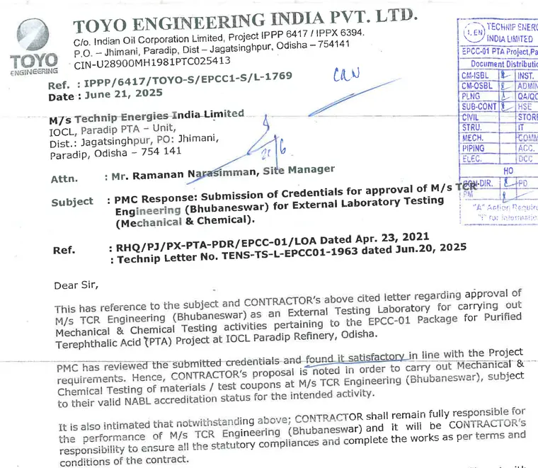 TCR Engineering Approved by Toyo Engineering &amp; Technip