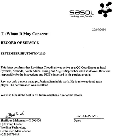 TCR Engineering completes shutdown for Sasol in South Africa