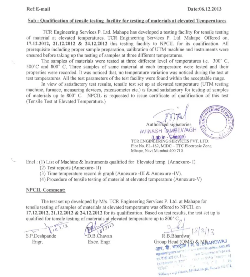 Why Nuclear Power Demands Testing at 800°C: TCR Engineering's NPCIL Approval for Elevated Temperature Testing