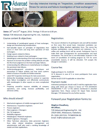 Training program on heat exchangers