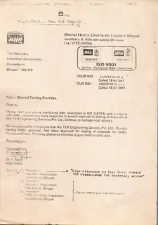 First page of BHEL Lab Approval
