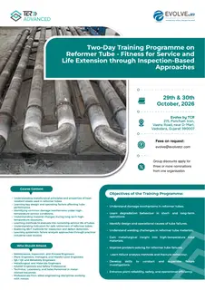 First page of Reformer Tube: Fitness for Service and Life Extension through Inspection-Based Approaches. Two-Day Intensive Training Programme, 29 and 30 October 2026