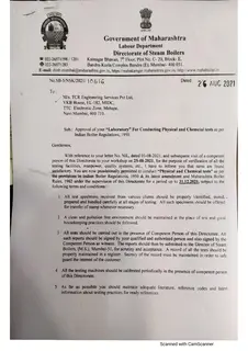 First page of IBR-Directorate of Steam Boilers Lab Approval