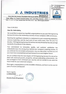 First page of J. J. Industries: 50th Anniversary Congratulations