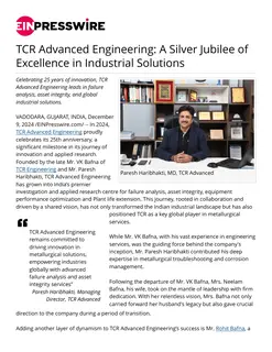 First page of TCR Advanced Engineering: A Silver Jubilee of Excellence in Industrial Solutions
