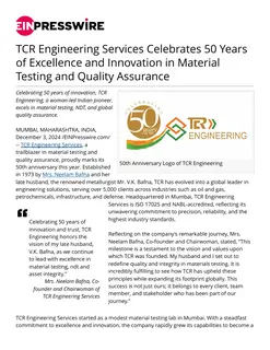 First page of TCR Engineering Services Celebrates 50 Years of Excellence and Innovation in Material Testing and Quality Assurance