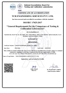 First page of NABL ISO/IEC 17025:2017 Certificate and Full Test Scope (2026-2030)
