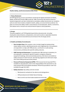 First page of TCR HSE Policy