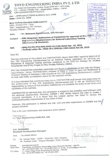 First page of Toyo and Technip Approval, TCR Engineering Bhubaneswar