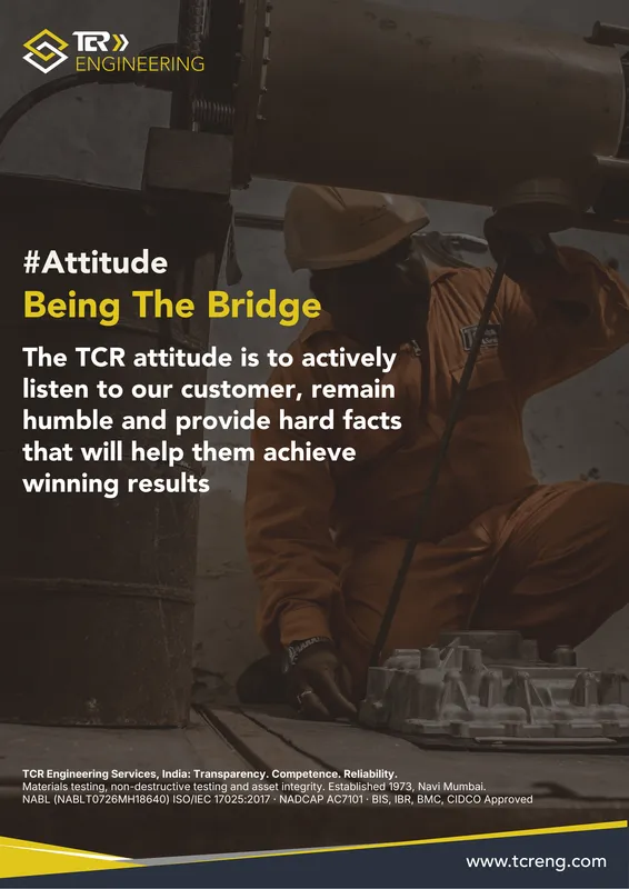 TCR Engineering A0 poster: #Attitude. Being The Bridge. The TCR attitude is to actively listen to our customer