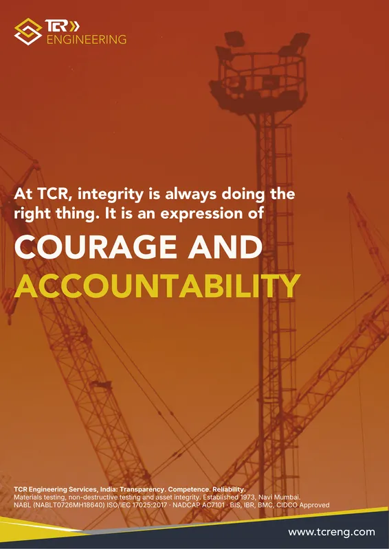 TCR Engineering A0 poster: At TCR, integrity is always doing the right thing. It is an expression of COURAGE AND ACCOUNTABILITY