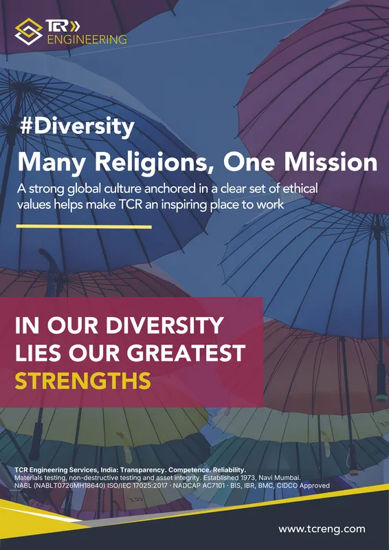 TCR Engineering A0 poster: #Diversity. Many Religions, One Mission. IN OUR DIVERSITY LIES OUR GREATEST STRENGTHS