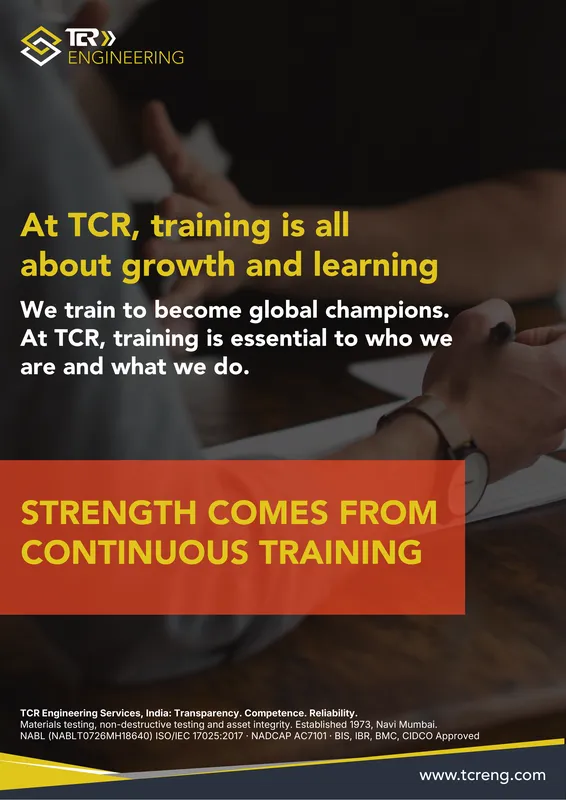 TCR Engineering A0 poster: At TCR, training is all about growth and learning. STRENGTH COMES FROM CONTINUOUS TRAINING