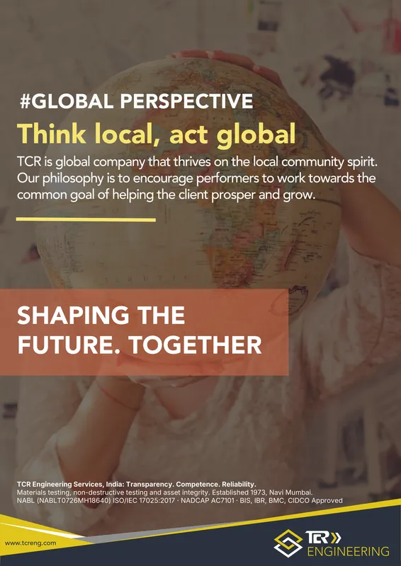 TCR Engineering A0 poster: #GlobalPerspective. Think local, act global. SHAPING THE FUTURE. TOGETHER