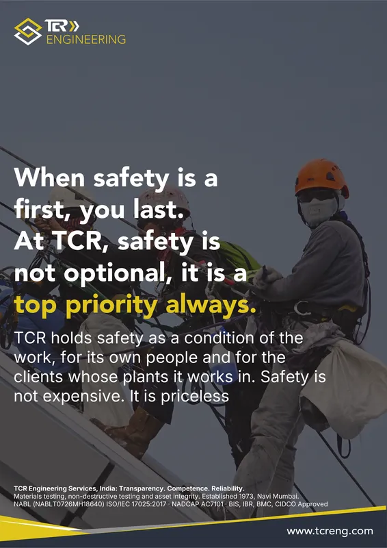 TCR Engineering A0 poster: When safety is a first, you last. At TCR, safety is not optional, it is a top priority always